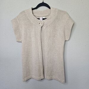 Bobbie Brooks Cardigan Womens Small 6 Beige‎ Tan Knit Button Short Sleeve Fall